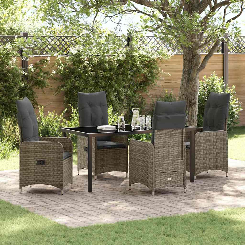 Garden Dining Set with Cushion 5 pcs Grey Poly Rattan