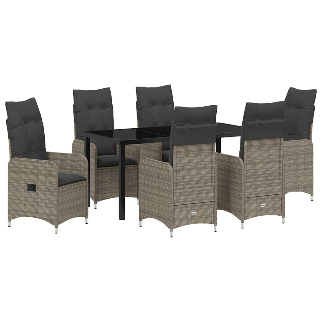 Garden Dining Set with Cushion 7 pcs Grey Poly Rattan