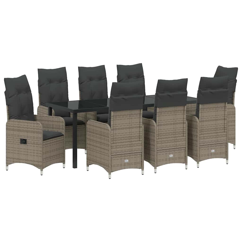 Garden Dining Set 9 pcs Grey Poly Rattan