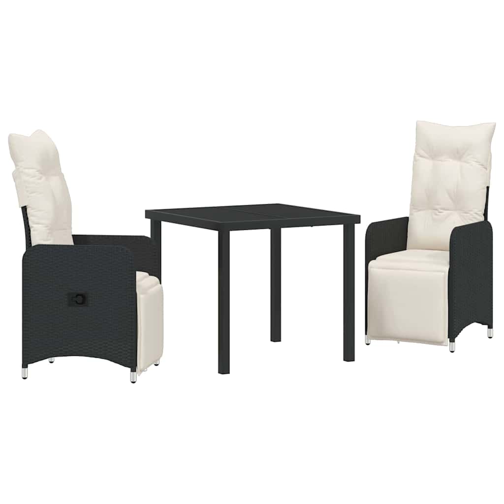 Garden Dining Set with Cushion 3 pcs Black Poly Rattan