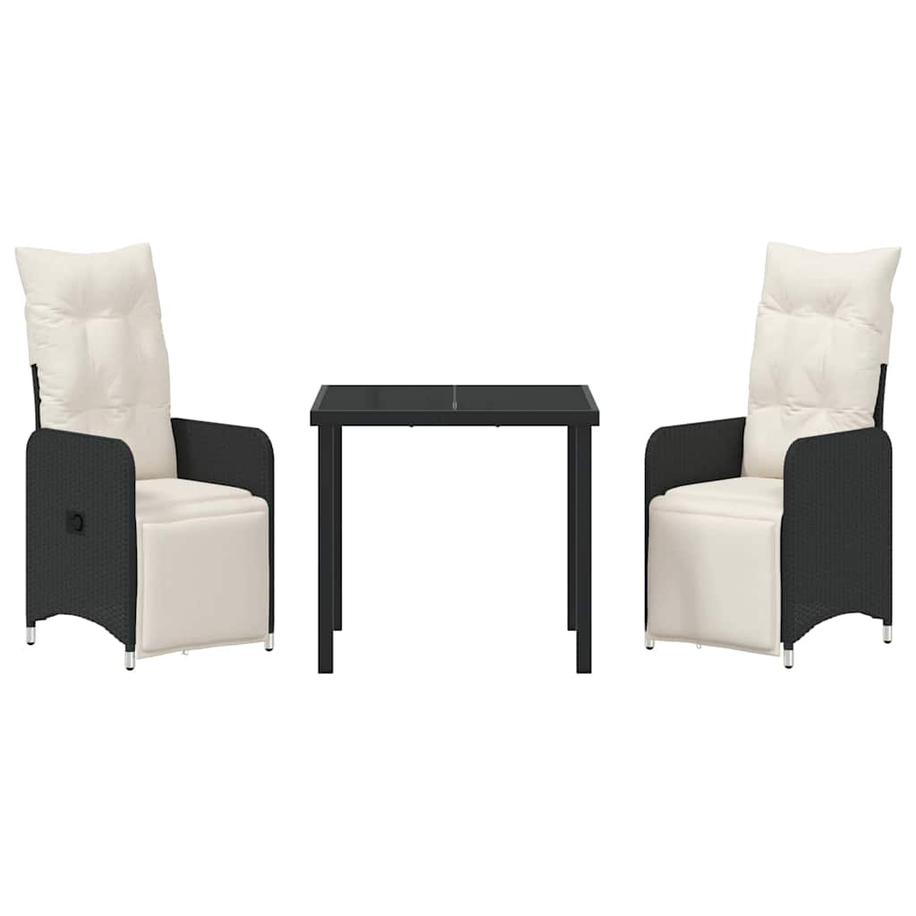 Garden Dining Set with Cushion 3 pcs Black Poly Rattan
