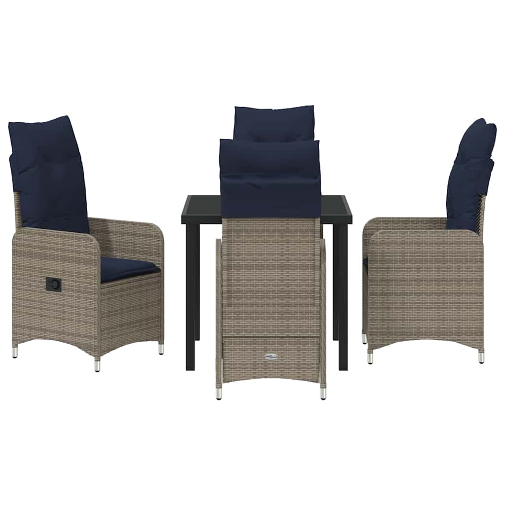 Garden Dining Set with Cushion 5 pcs Black Poly Rattan