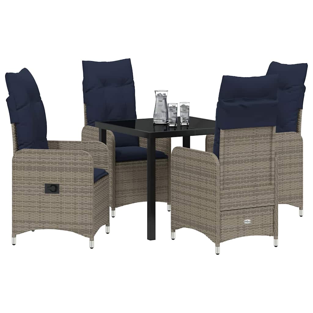 Garden Dining Set with Cushion 5 pcs Black Poly Rattan
