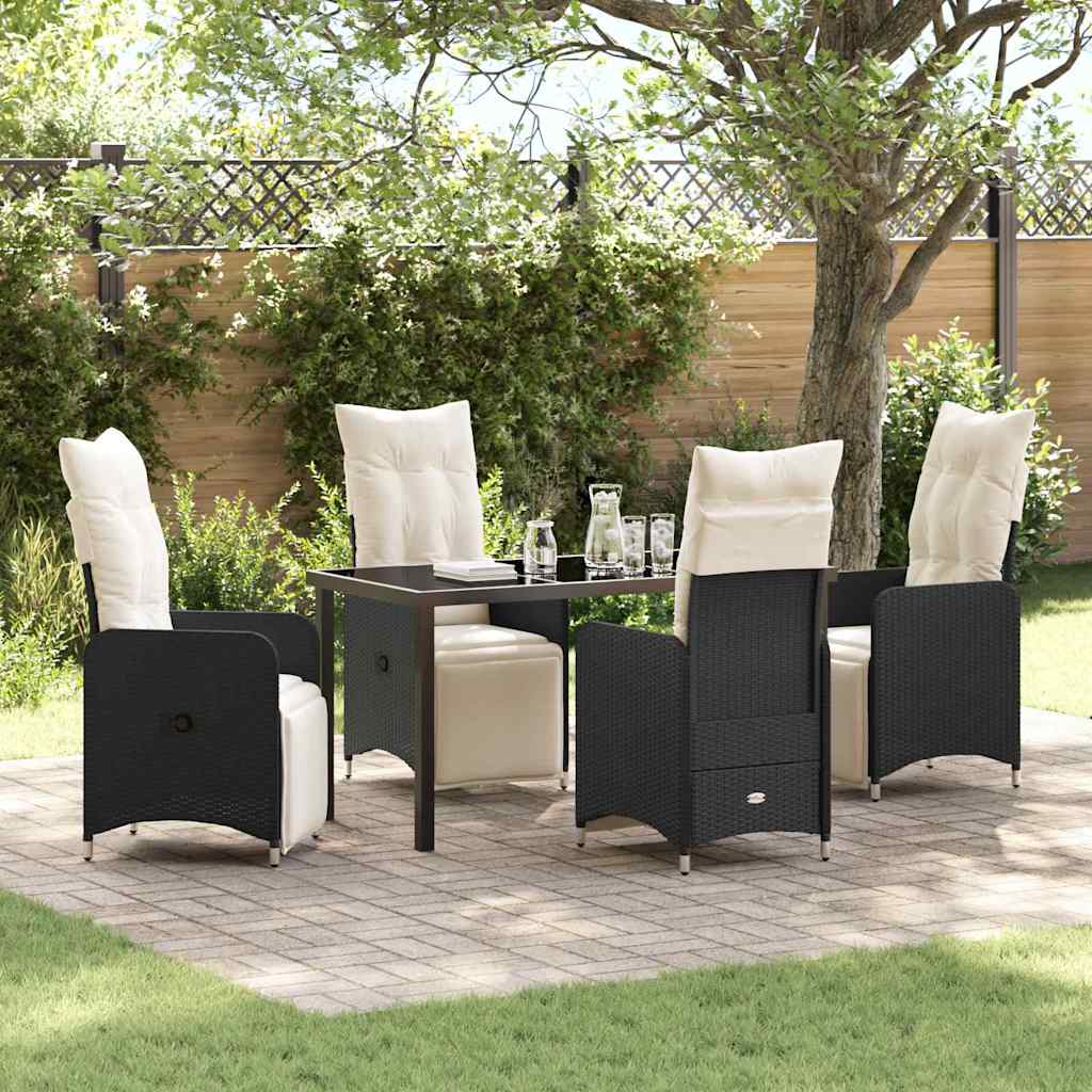 Garden Dining Set with Cushion 5 pcs Black Poly Rattan