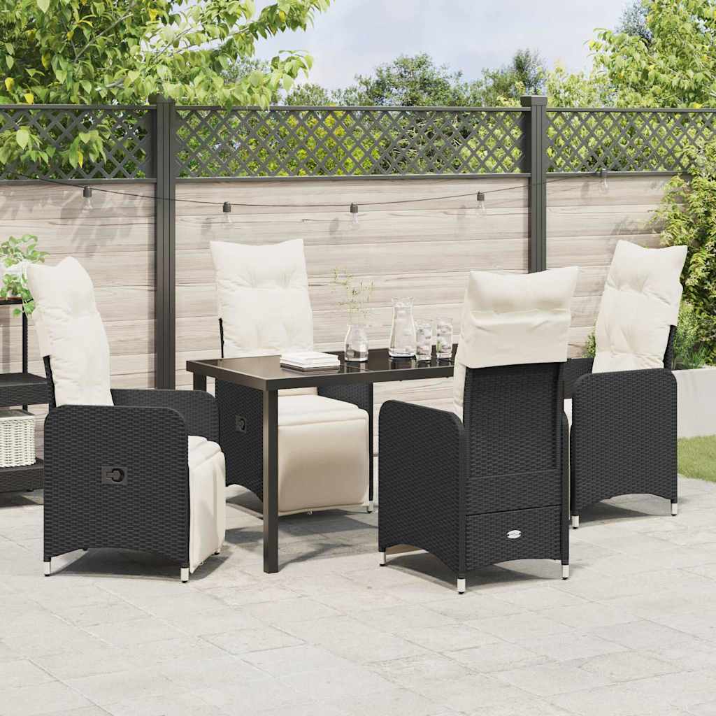 Garden Dining Set with Cushion 5 pcs Black Poly Rattan