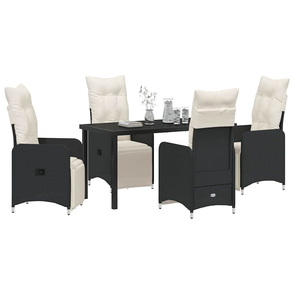 Garden Dining Set with Cushion 5 pcs Black Poly Rattan