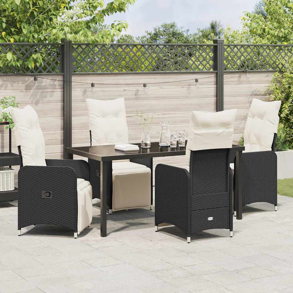 Garden Dining Set with Cushion 5 pcs Black Poly Rattan