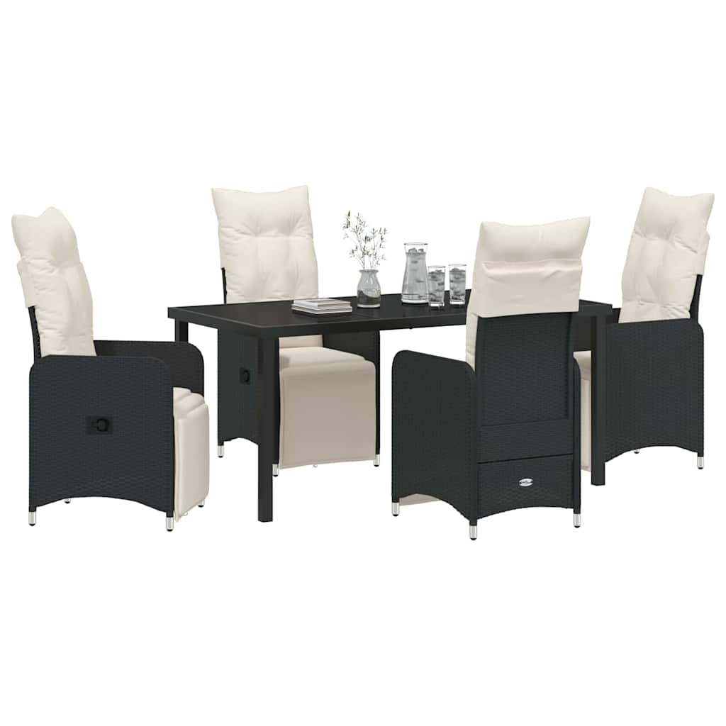 Garden Dining Set with Cushion 5 pcs Black Poly Rattan