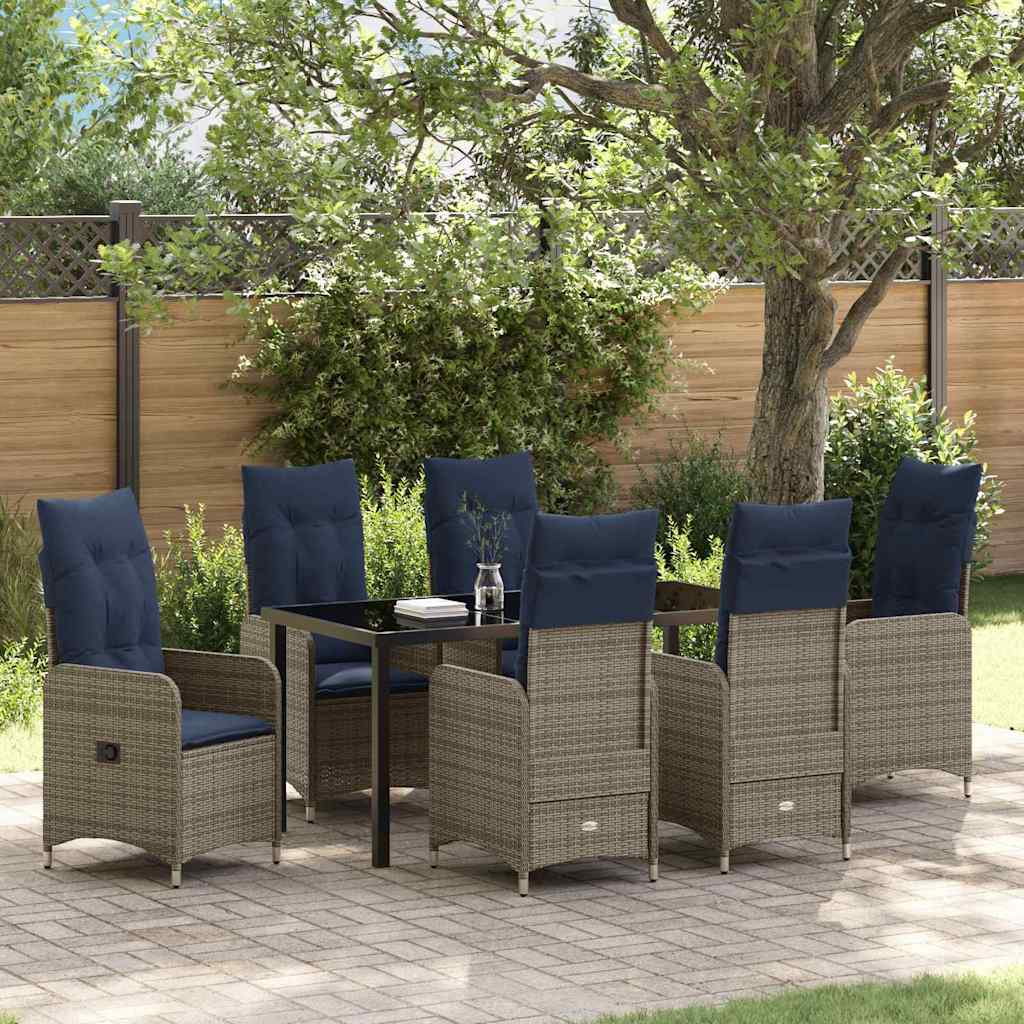 Garden Dining Set with Cushion 7 pcs Black Poly Rattan