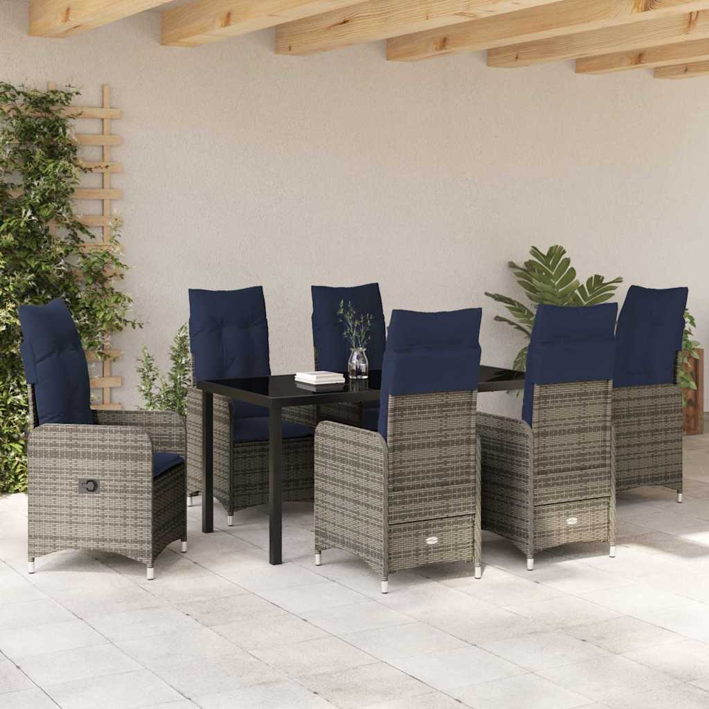Garden Dining Set with Cushion 7 pcs Black Poly Rattan