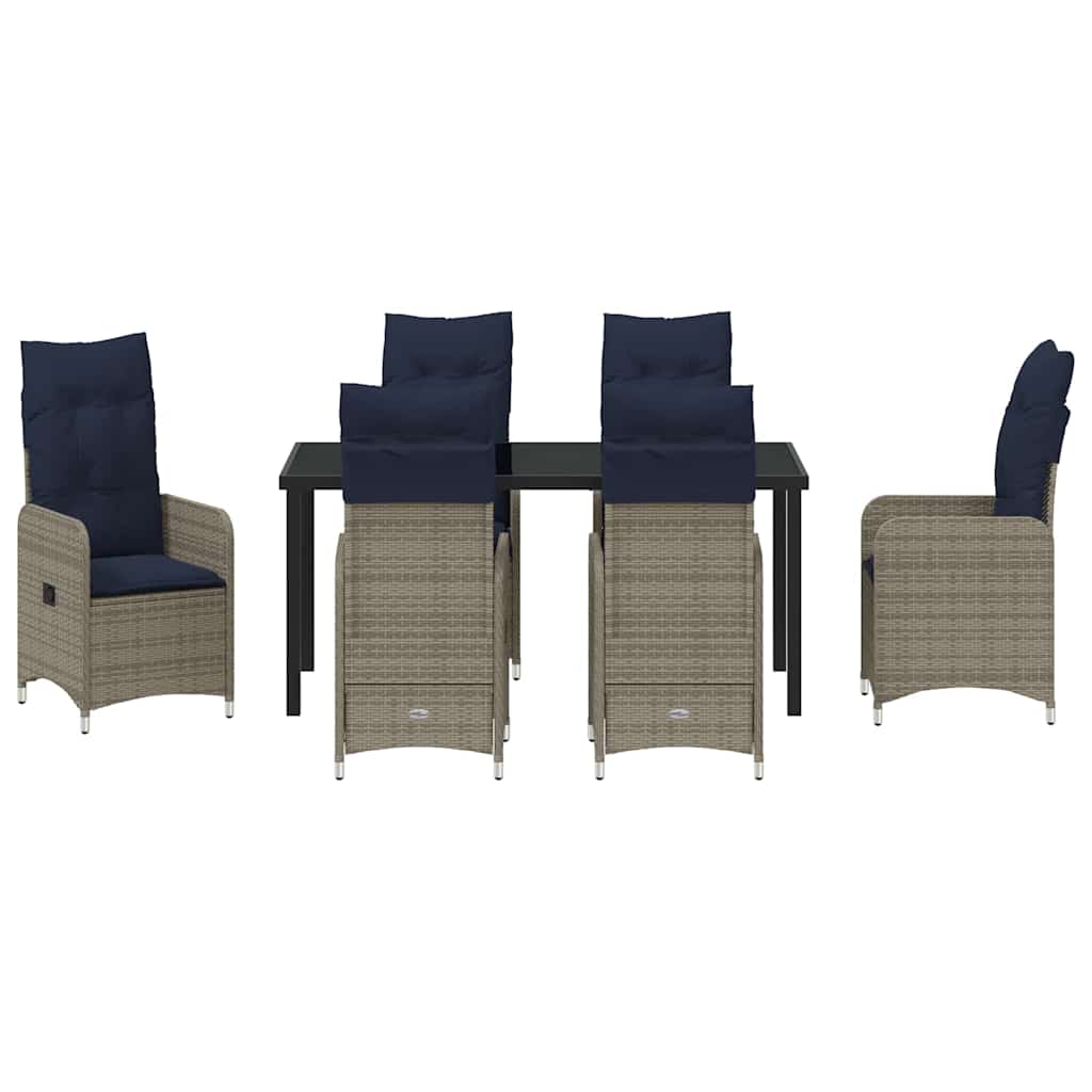 Garden Dining Set with Cushion 7 pcs Black Poly Rattan