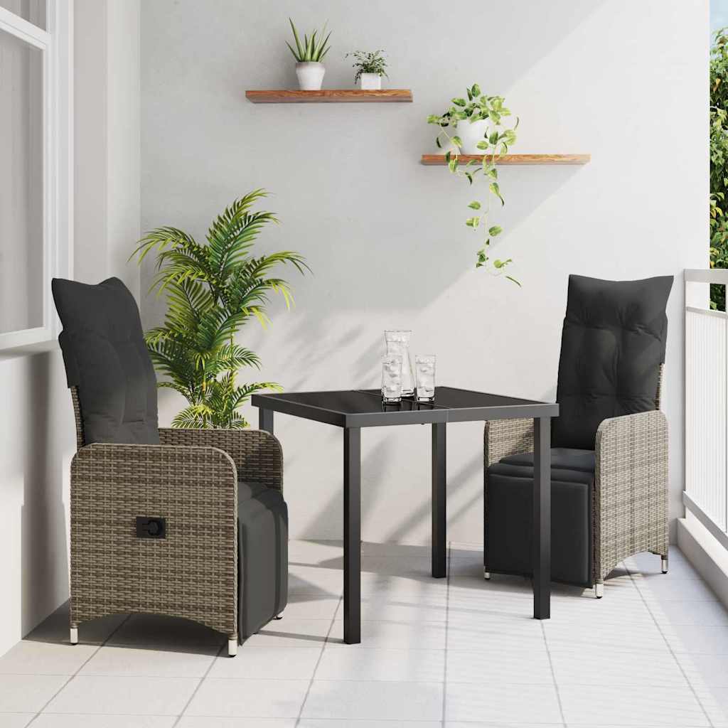 Garden Dining Set with Cushion 3 pcs Grey Poly Rattan