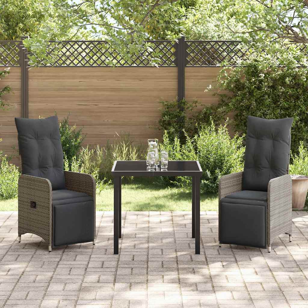 Garden Dining Set with Cushion 3 pcs Grey Poly Rattan