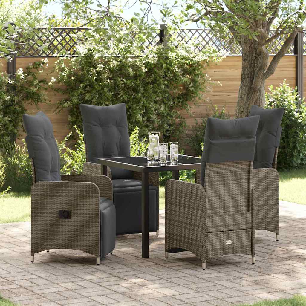 Garden Dining Set with Cushion 5 pcs Grey Poly Rattan