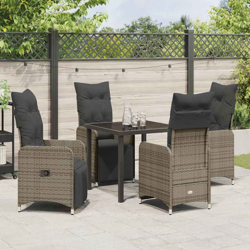 Garden Dining Set with Cushion 5 pcs Grey Poly Rattan