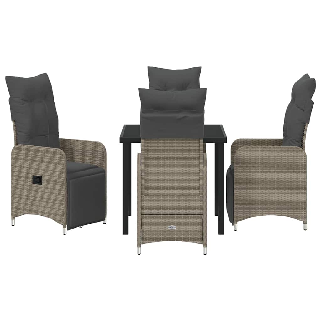 Garden Dining Set with Cushion 5 pcs Grey Poly Rattan