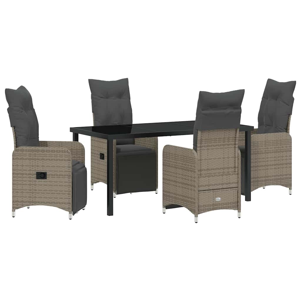 Garden Dining Set with Cushion 5 pcs Grey Poly Rattan