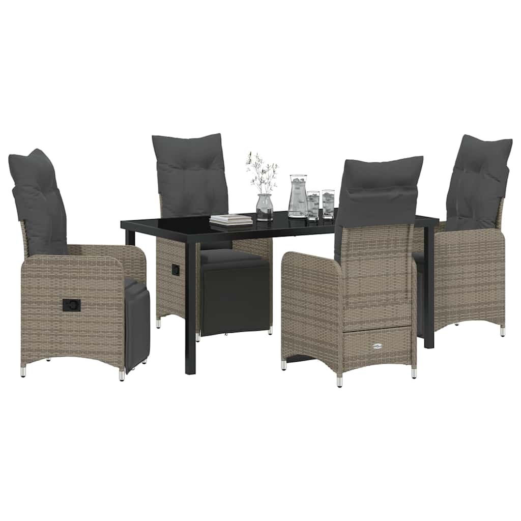 Garden Dining Set with Cushion 5 pcs Grey Poly Rattan