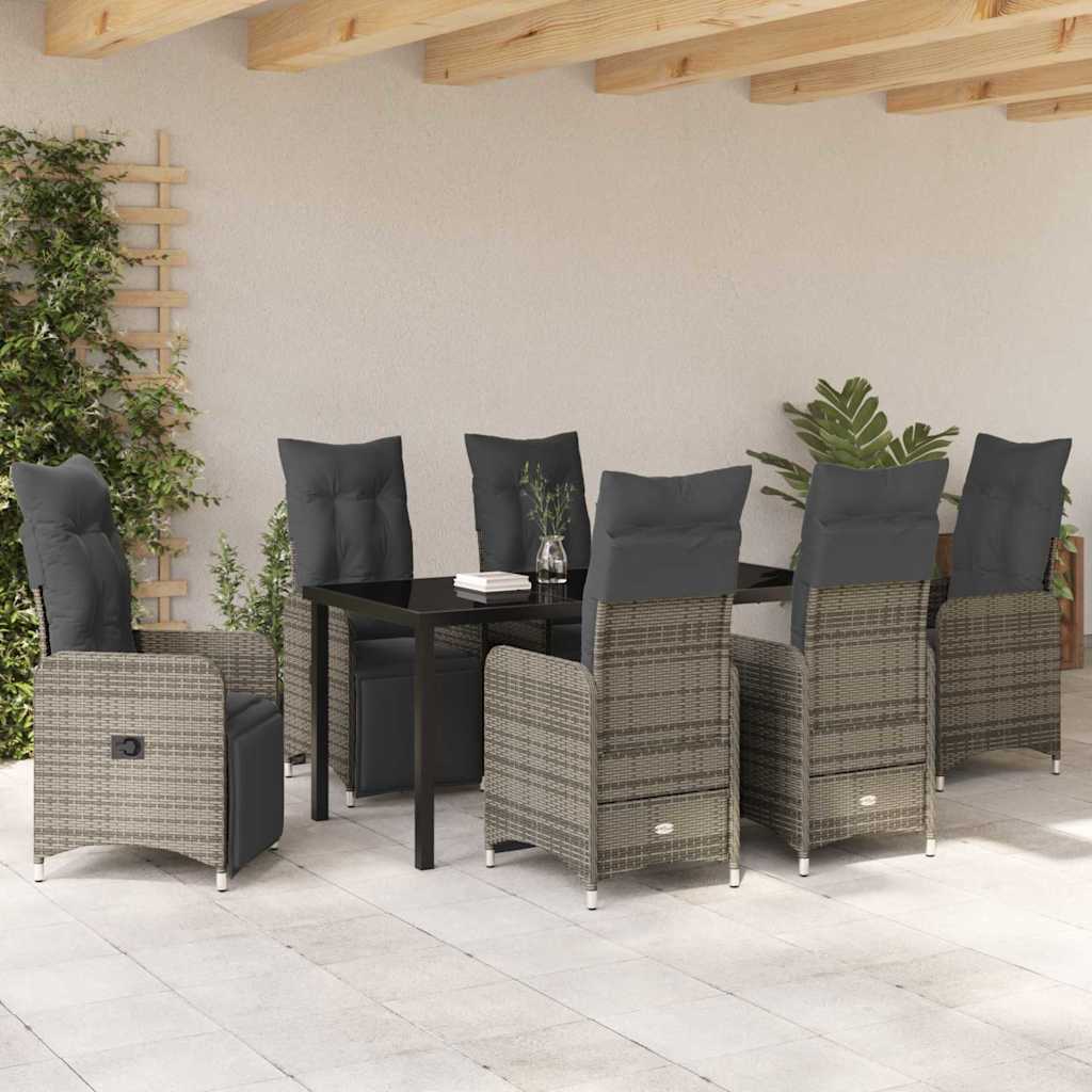 Garden Dining Set with Cushion 7 pcs Grey Poly Rattan
