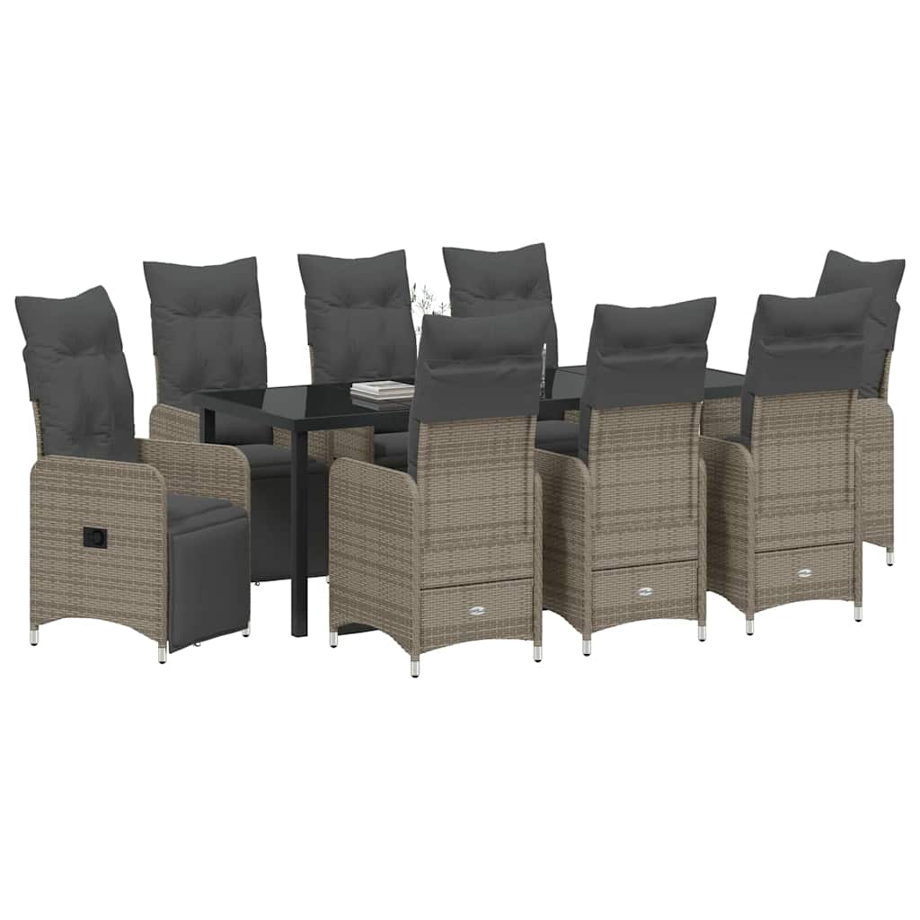 Garden Dining Set 9 pcs Grey Poly Rattan