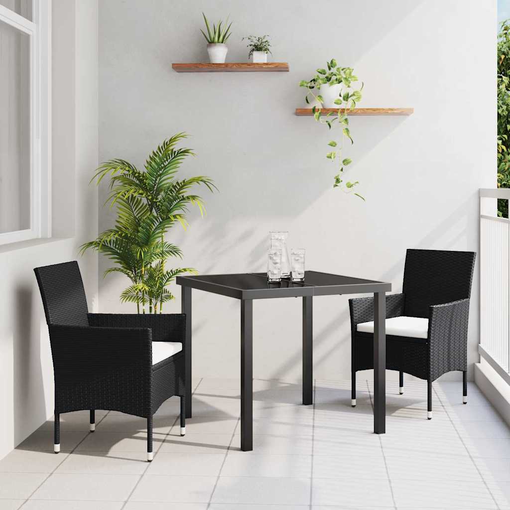 Garden Dining Set with Cushion 3 pcs Black Poly Rattan
