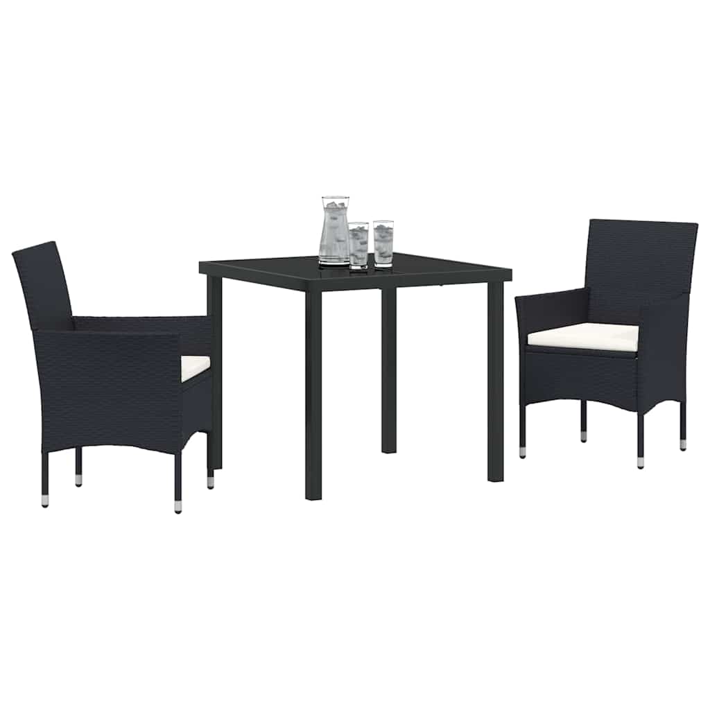 Garden Dining Set with Cushion 3 pcs Black Poly Rattan