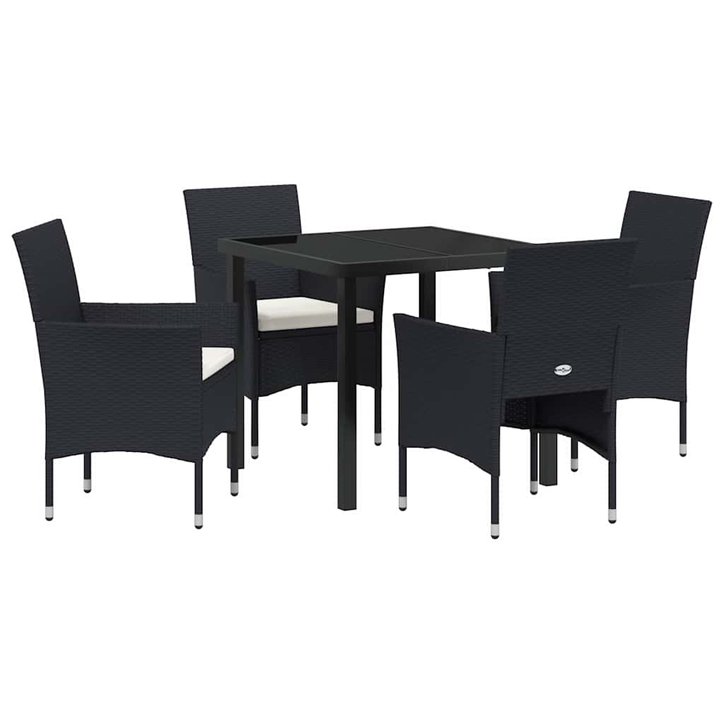 Garden Dining Set with Cushion 5 pcs Black Poly Rattan
