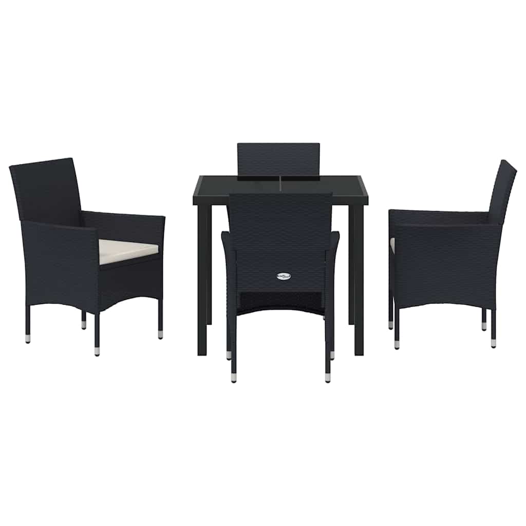 Garden Dining Set with Cushion 5 pcs Black Poly Rattan