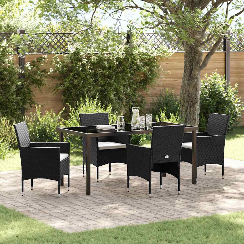 Garden Dining Set with Cushion 5 pcs Black Poly Rattan