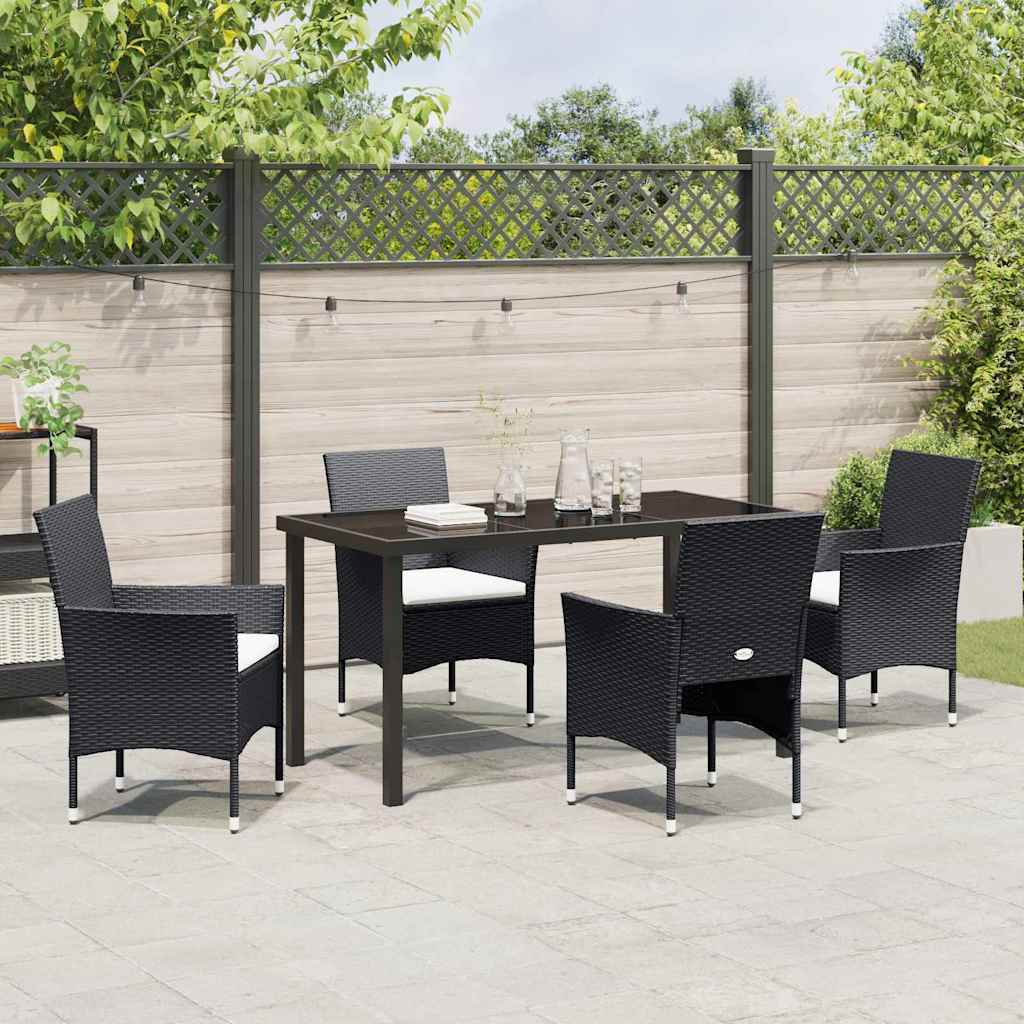 Garden Dining Set with Cushion 5 pcs Black Poly Rattan