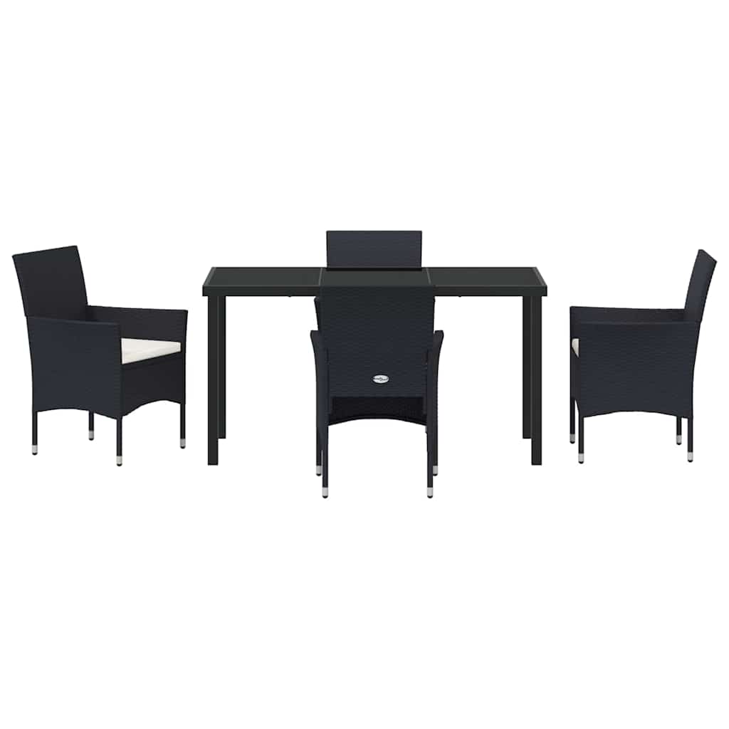 Garden Dining Set with Cushion 5 pcs Black Poly Rattan