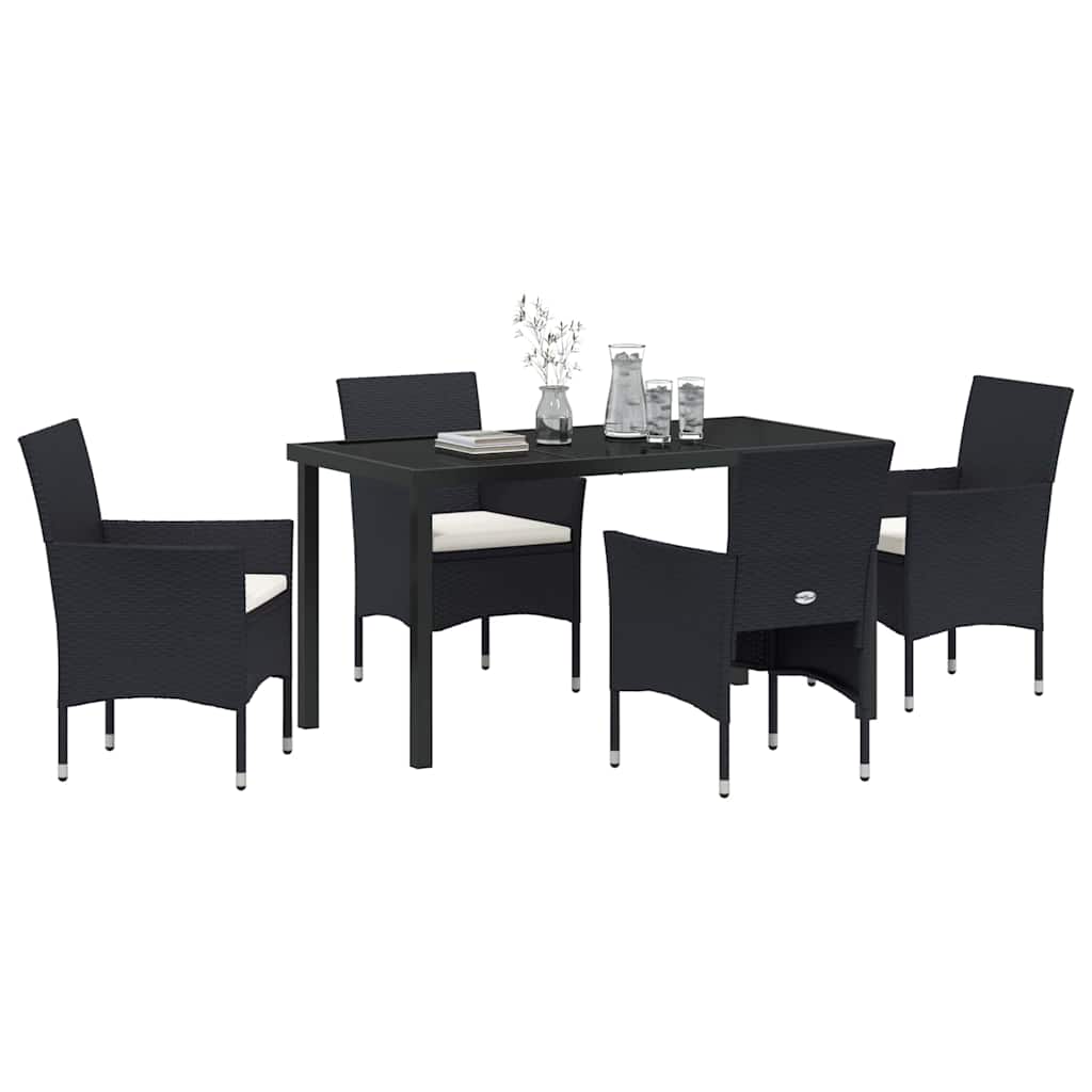 Garden Dining Set with Cushion 5 pcs Black Poly Rattan