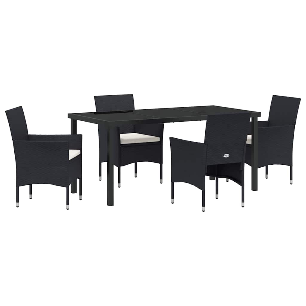 Garden Dining Set with Cushion 5 pcs Black Poly Rattan