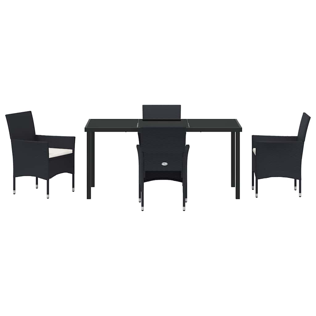 Garden Dining Set with Cushion 5 pcs Black Poly Rattan