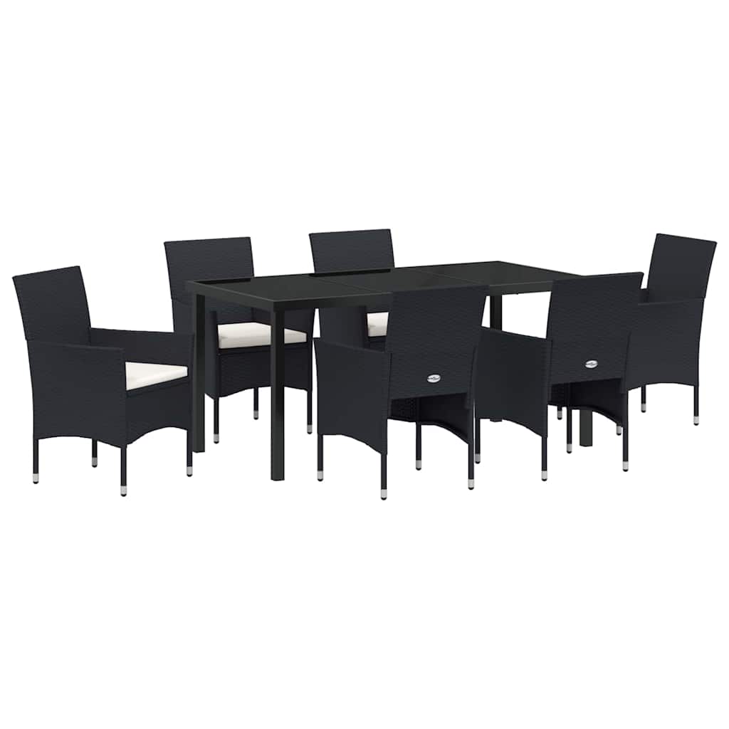 Garden Dining Set with Cushion 7 pcs Black Poly Rattan