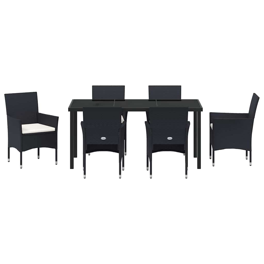 Garden Dining Set with Cushion 7 pcs Black Poly Rattan