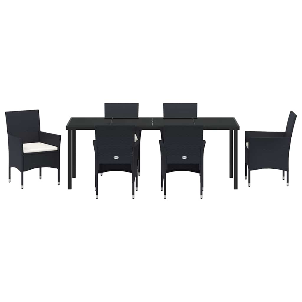 Garden Dining Set with Cushion 7 pcs Black Poly Rattan