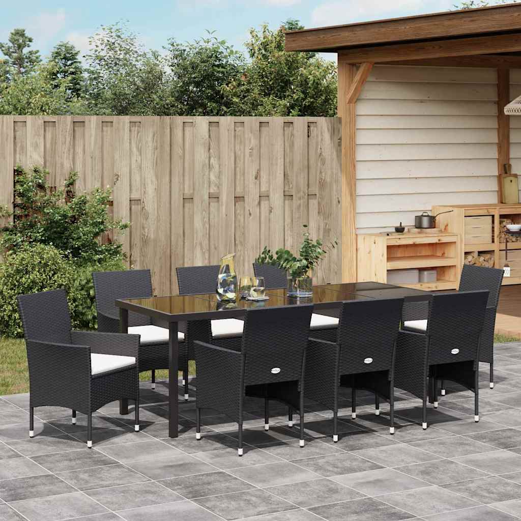 Garden Dining Set 9 pcs Black Poly Rattan