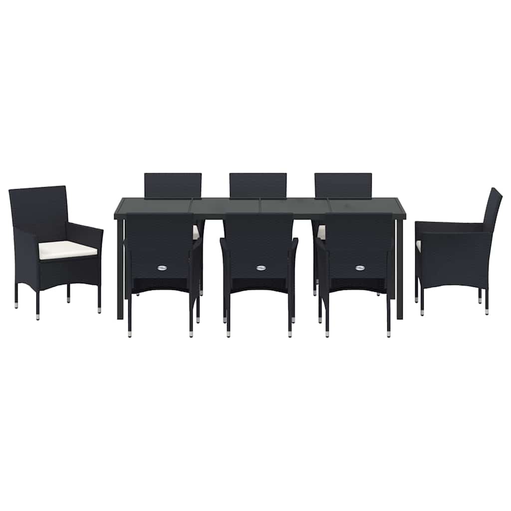 Garden Dining Set with Cushion 9 pcs Black Poly Rattan