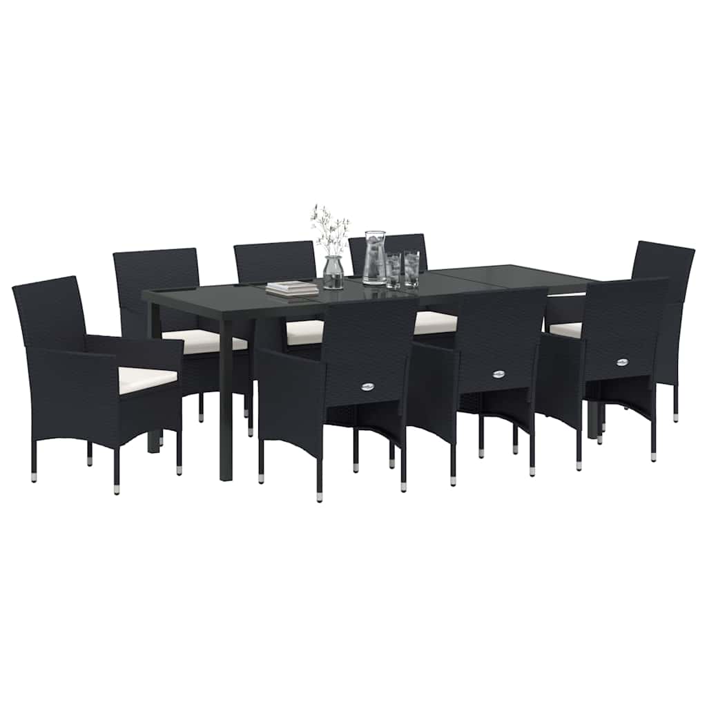 Garden Dining Set 9 pcs Black Poly Rattan