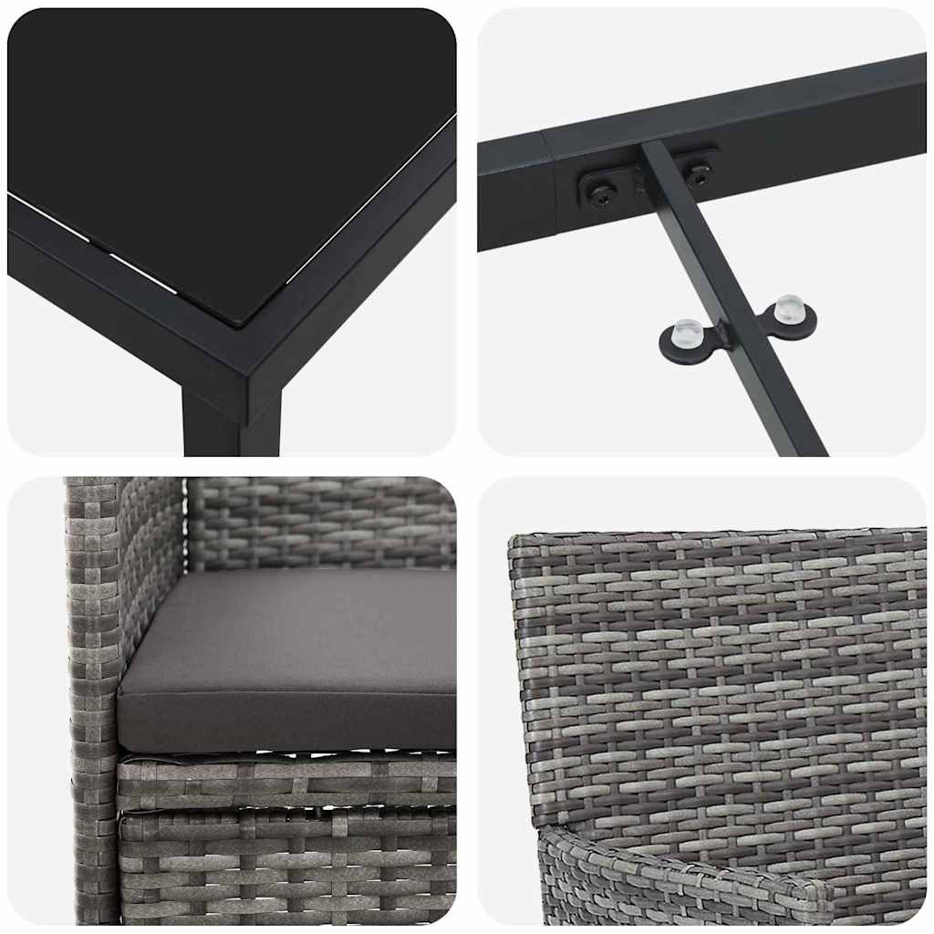 Garden Dining Set with Cushion 3 pcs Grey Poly Rattan