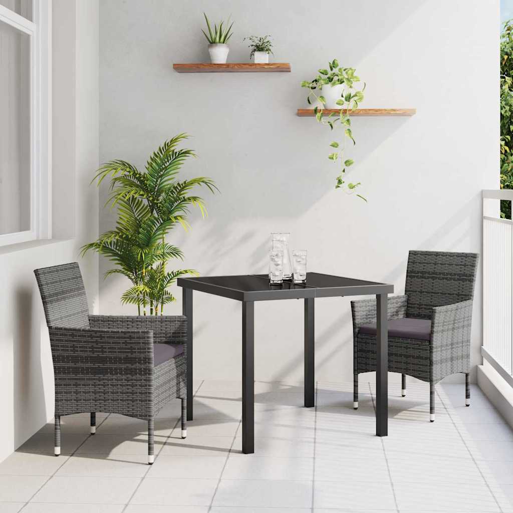 Garden Dining Set with Cushion 3 pcs Grey Poly Rattan