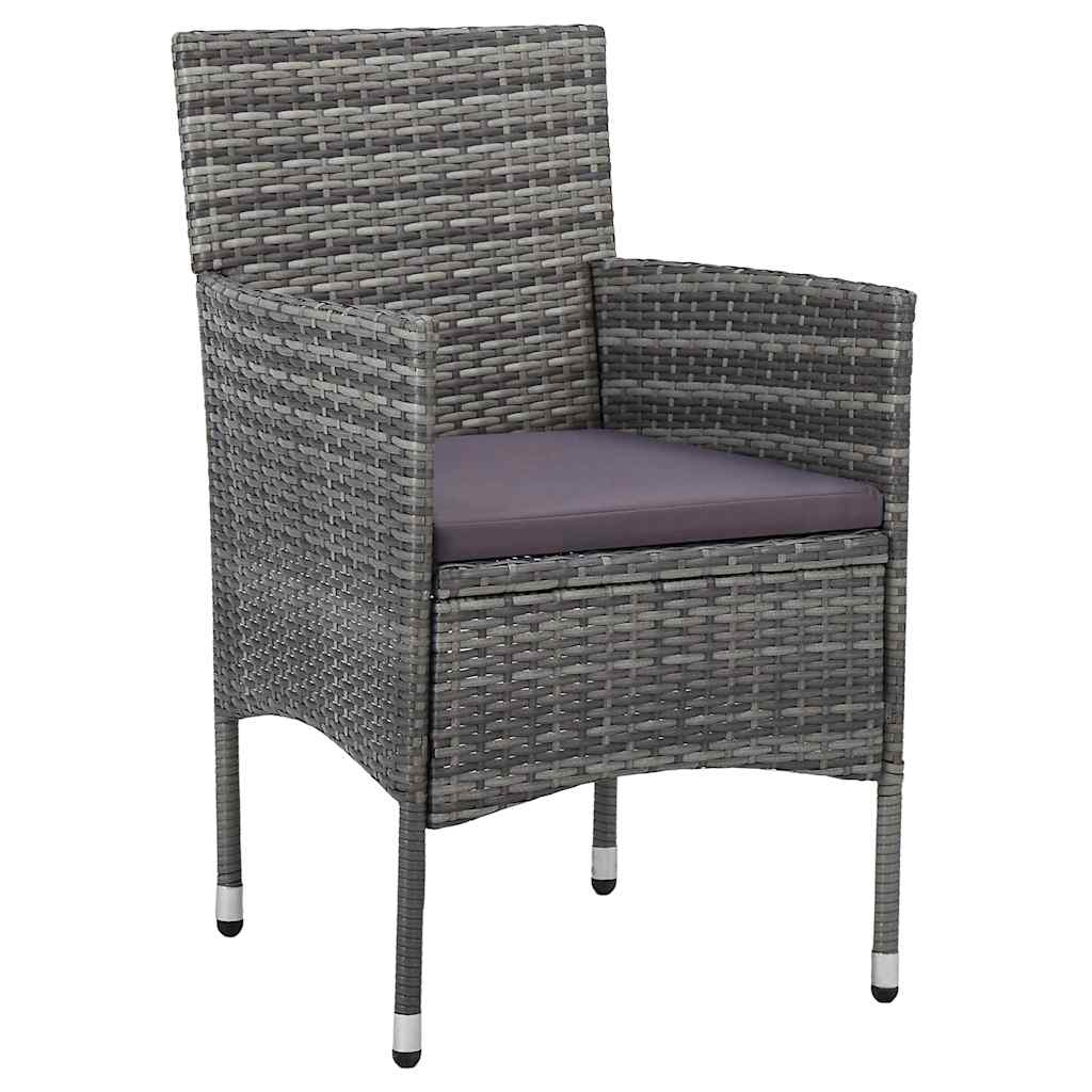 Garden Dining Set with Cushion 3 pcs Grey Poly Rattan