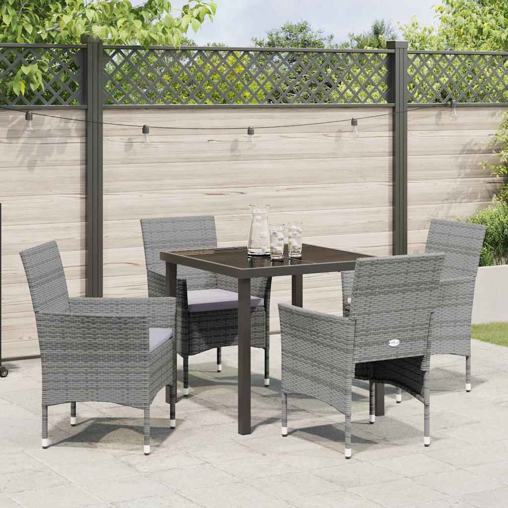 Garden Dining Set with Cushion 5 pcs Grey Poly Rattan