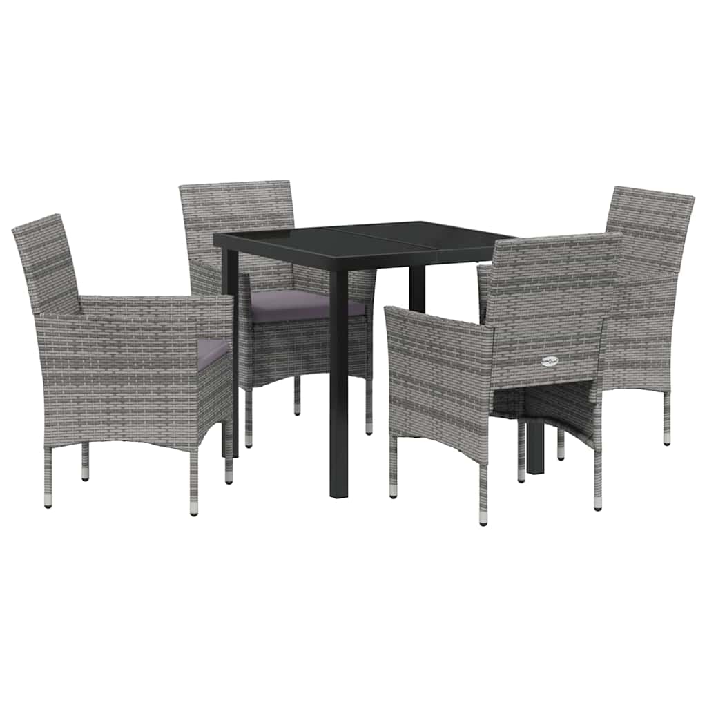 Garden Dining Set with Cushion 5 pcs Grey Poly Rattan