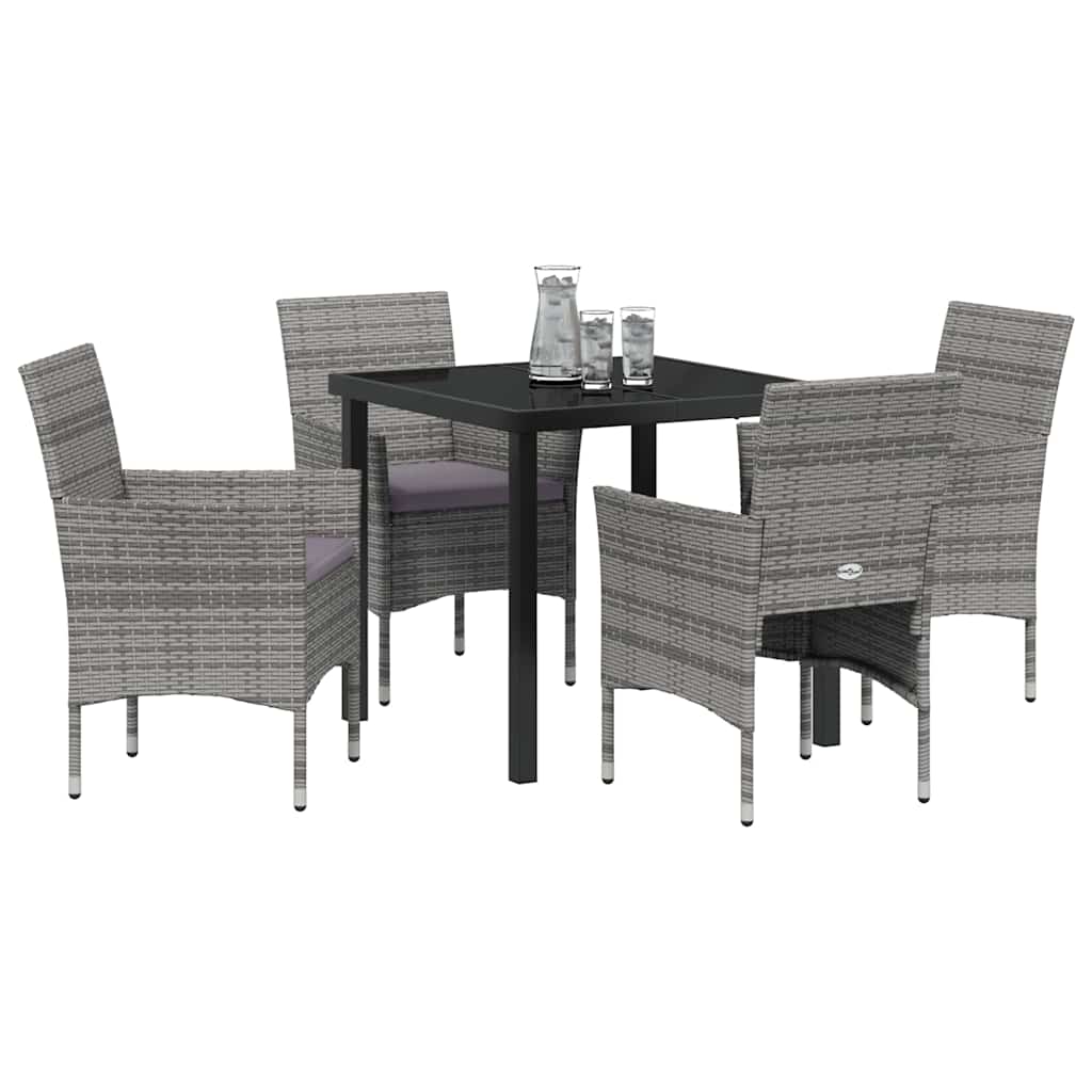 Garden Dining Set with Cushion 5 pcs Grey Poly Rattan