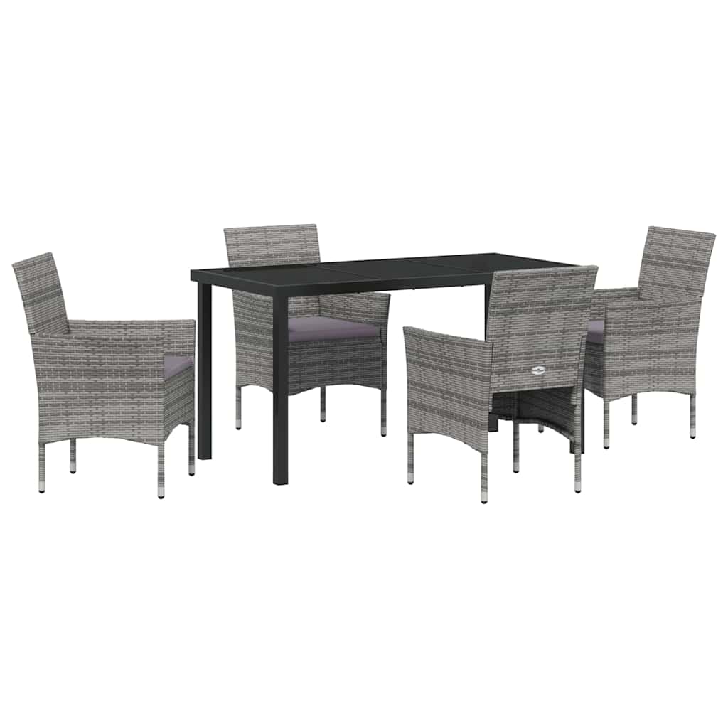 Garden Dining Set with Cushion 5 pcs Grey Poly Rattan
