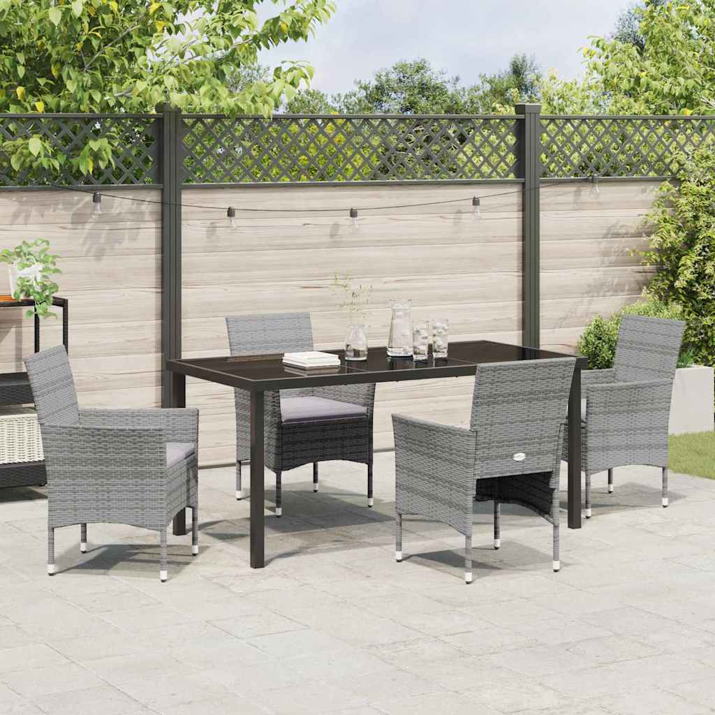 Garden Dining Set with Cushion 5 pcs Grey Poly Rattan