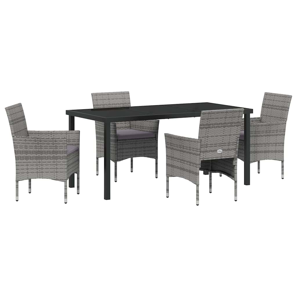 Garden Dining Set with Cushion 5 pcs Grey Poly Rattan