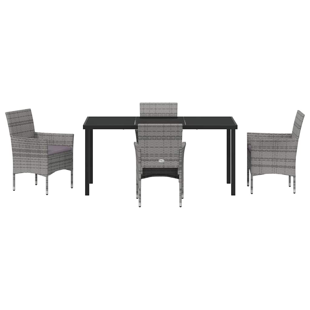 Garden Dining Set with Cushion 5 pcs Grey Poly Rattan